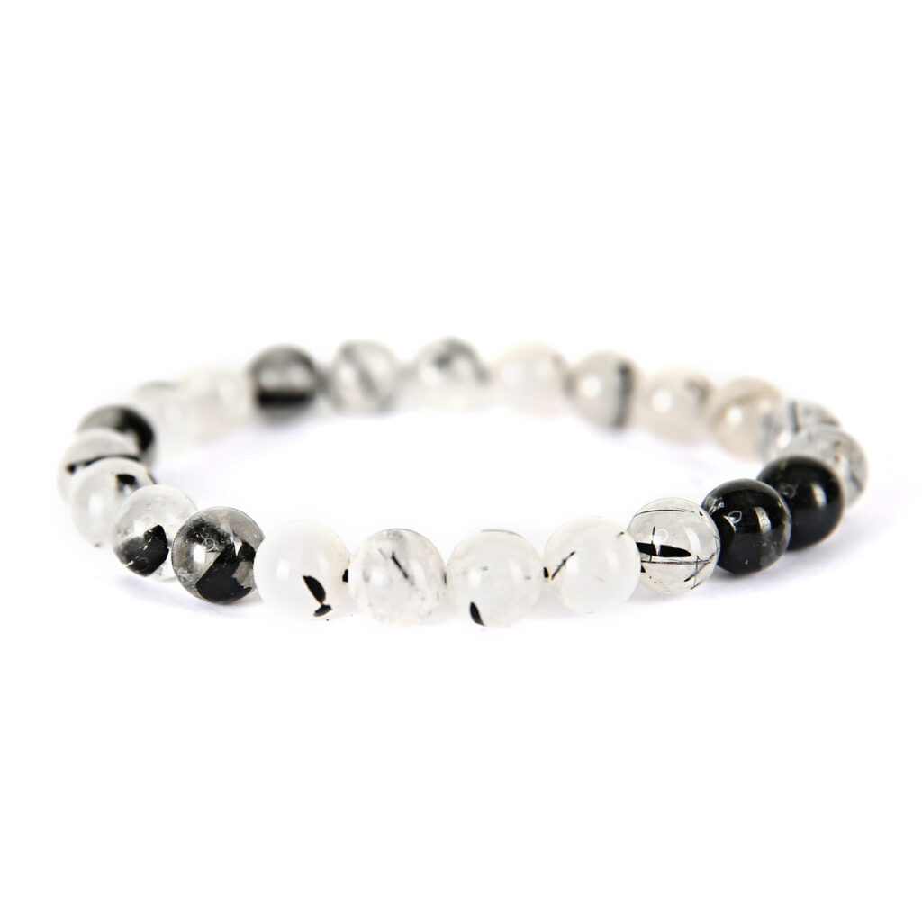 bracelet-8mm-Cristal de roche Tourmaline