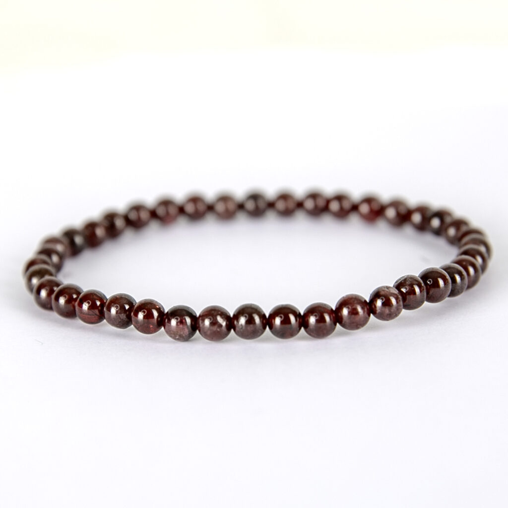 Bracelet perles mineraux 4 mm femme Grenat rouge