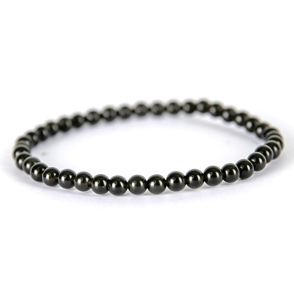 Bracelet perles mineraux 4 mm femme Obsidienne oeil céleste