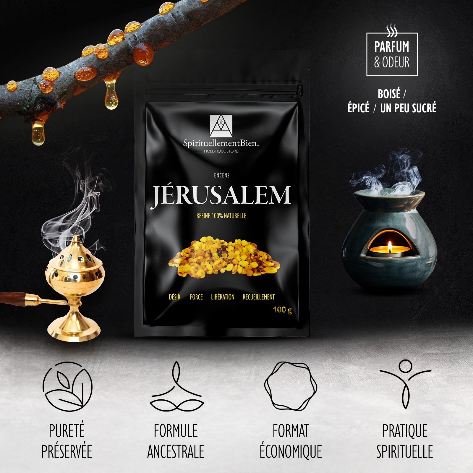 caractéristique et parfum de l'encens jerusalem100g