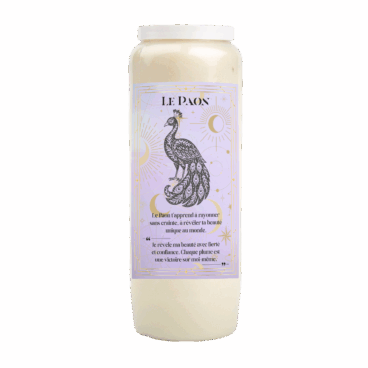 Neuvaine Animal Totem Paon bougie rituel beauté et confiance