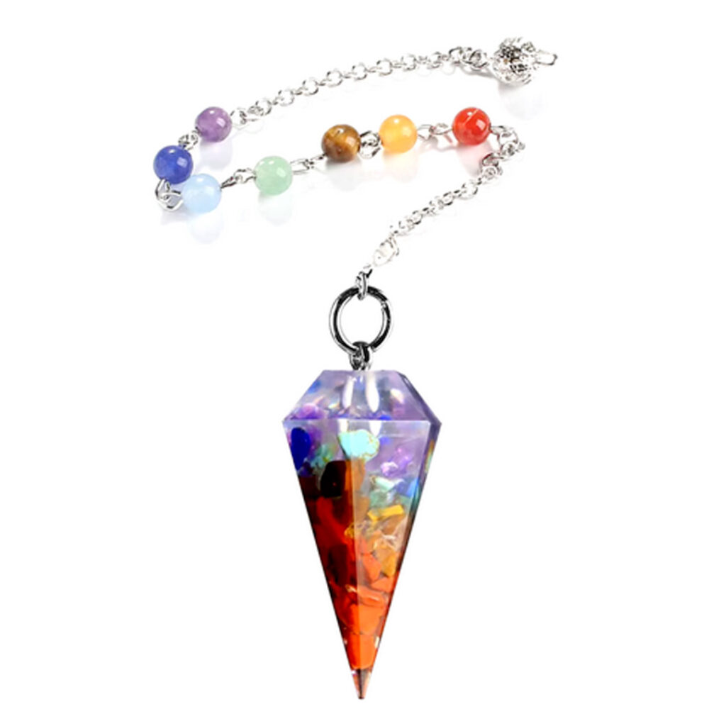 pendule 7 chakras Orgone résine pierre naturelle