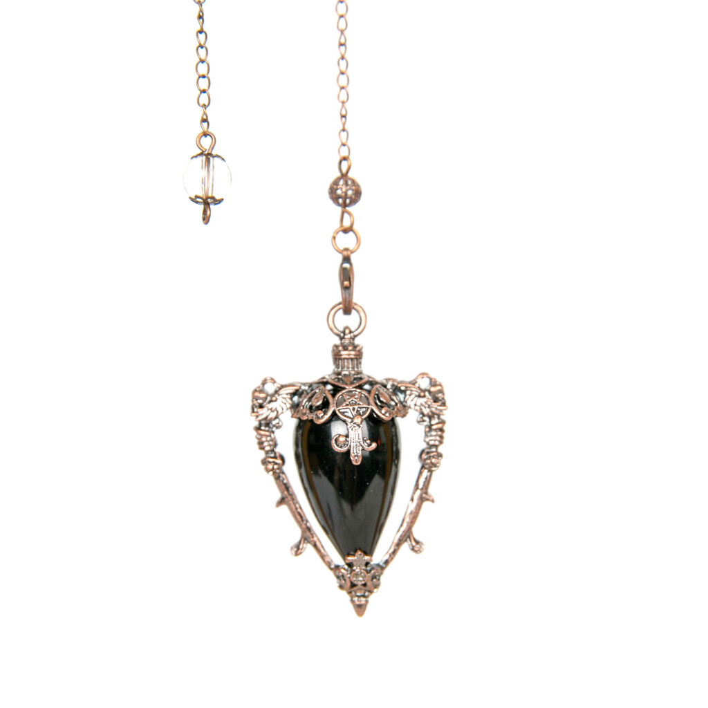 Pendule Wicca travaillé main en pierre naturelle Obsidienne Noire sorcière