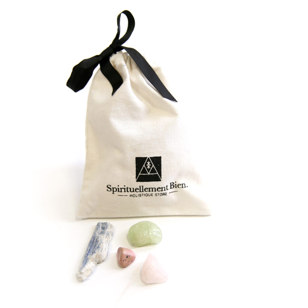 1Kit amitié aigue marine quartz rose rhodonite Kyanite pochon coton
