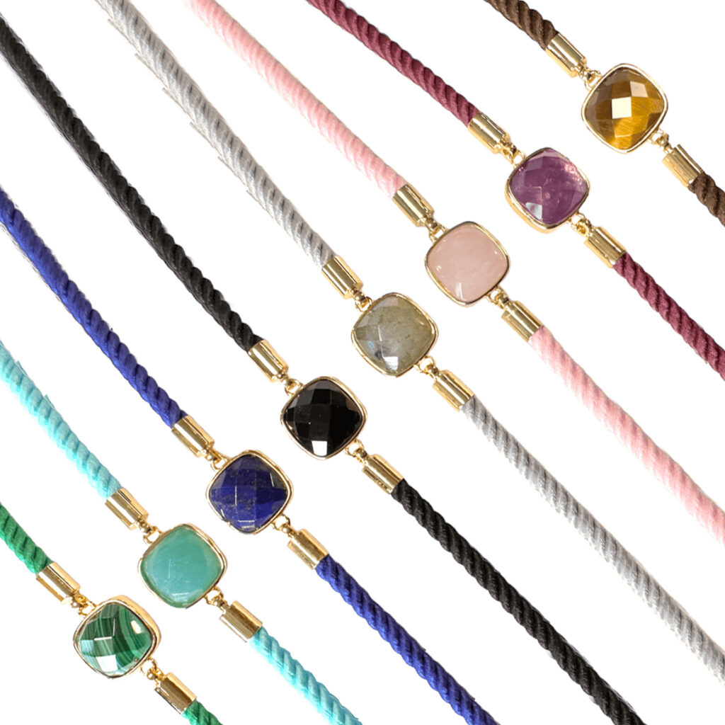 Bracelet corde ajustable Mix couleur et mineraux