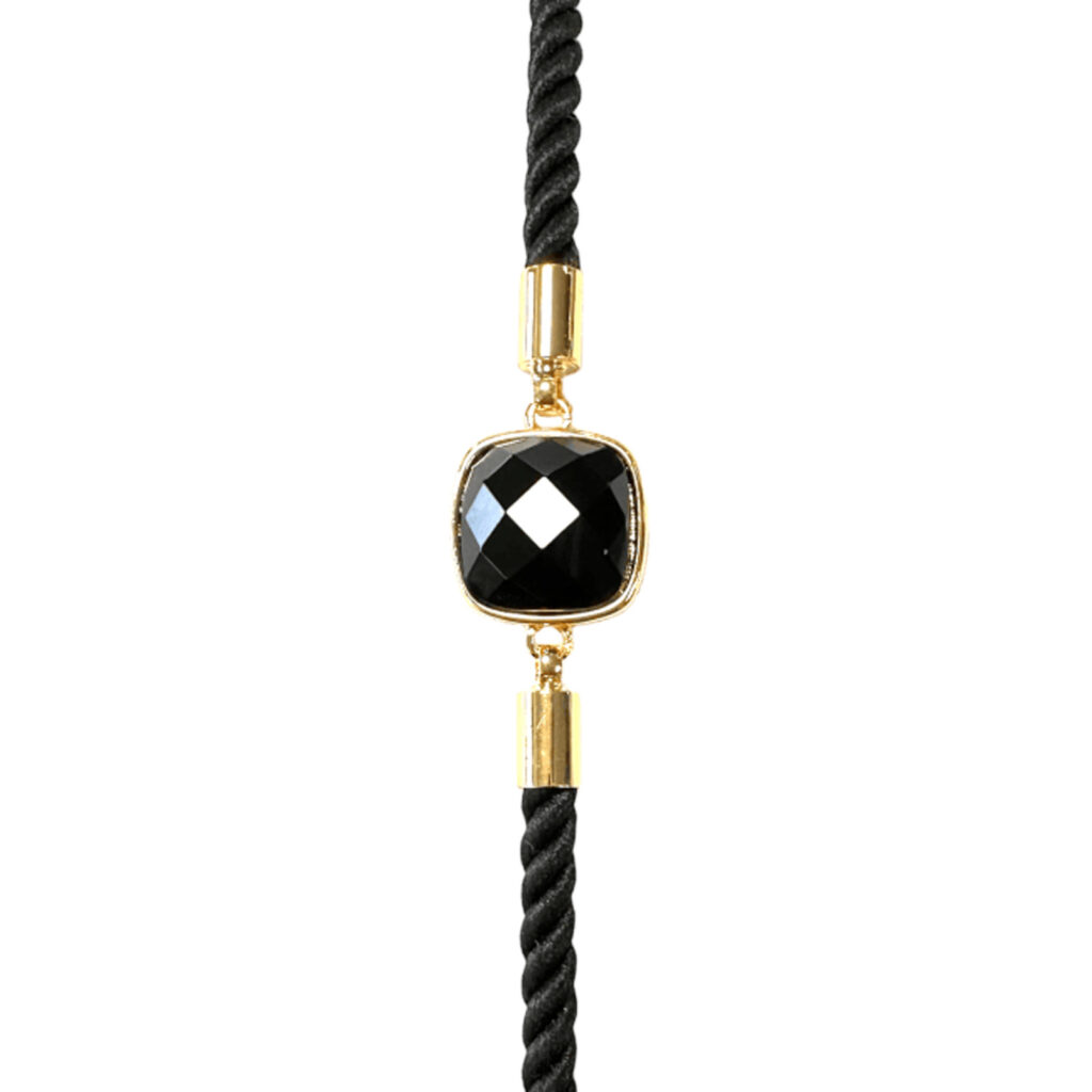 Bracelet corde ajustable zoom obsidienne