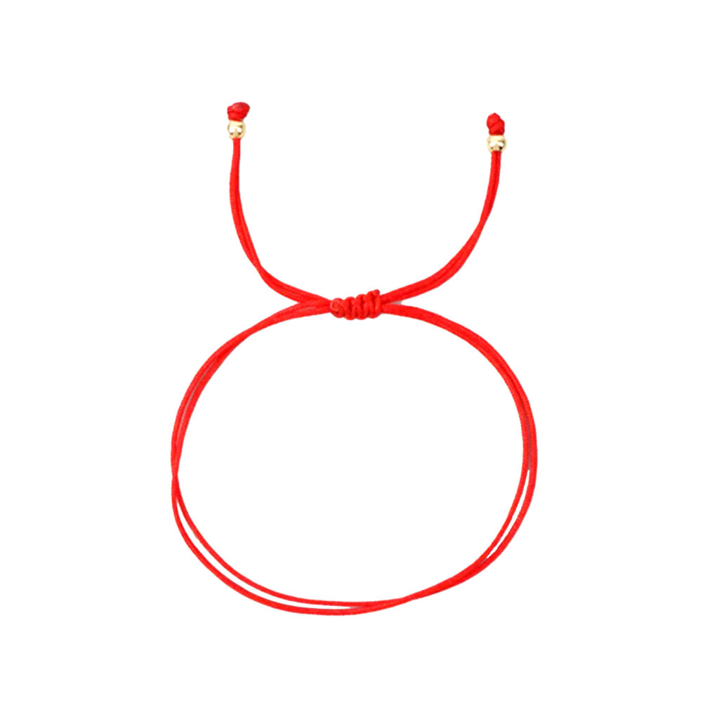bracelet cordon fil rouge boule or
