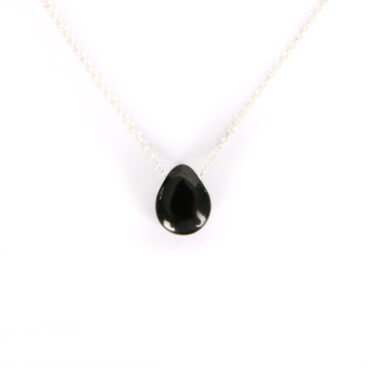 collier chaine argent pendentif goutte obsidienne noire