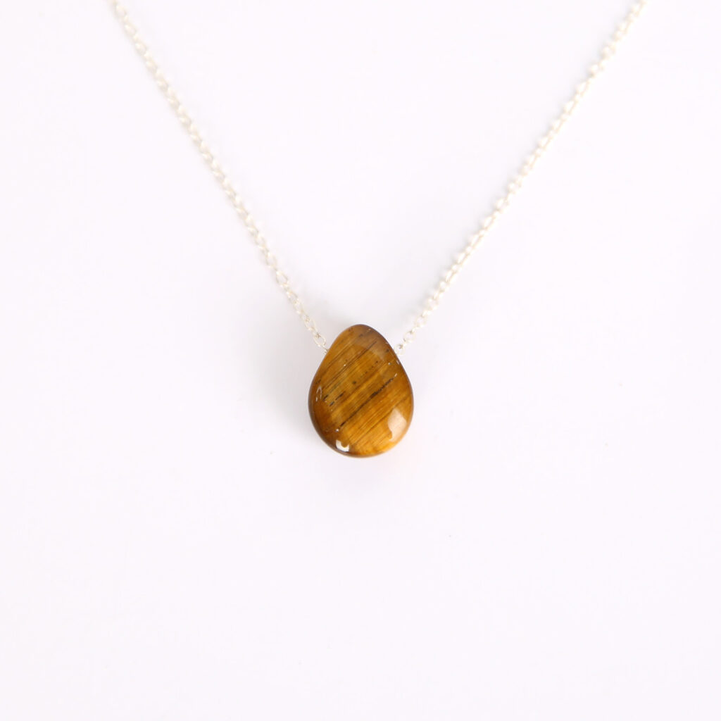 collier chaine argent pendentif goutte oeil de tigre