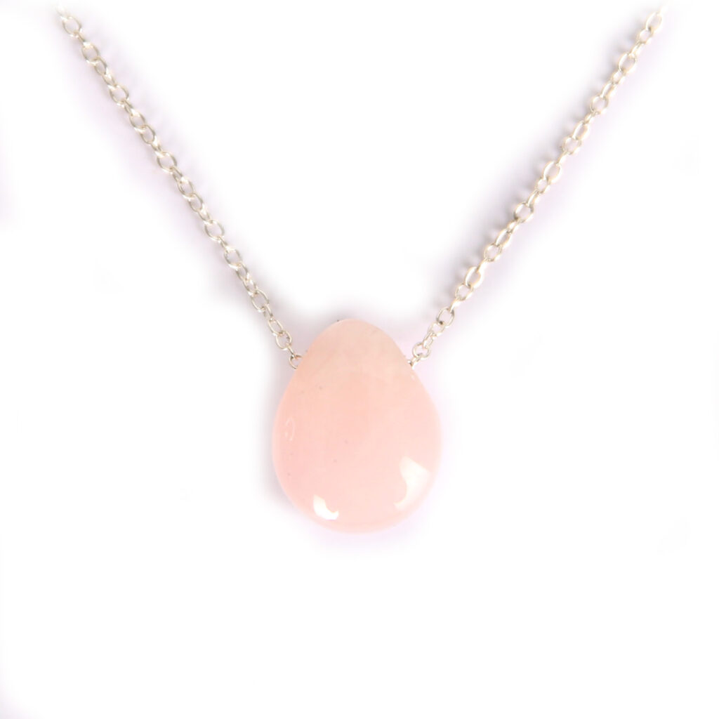 Collier chaine argent pendentif goutte quartz rose