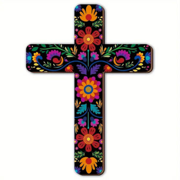 Croix murale bois décor fleur fod noir coloré