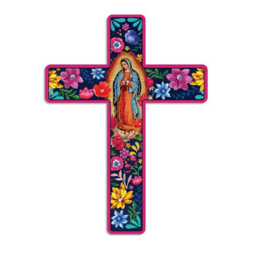 Croix murale bois décor vierge Marie coloré