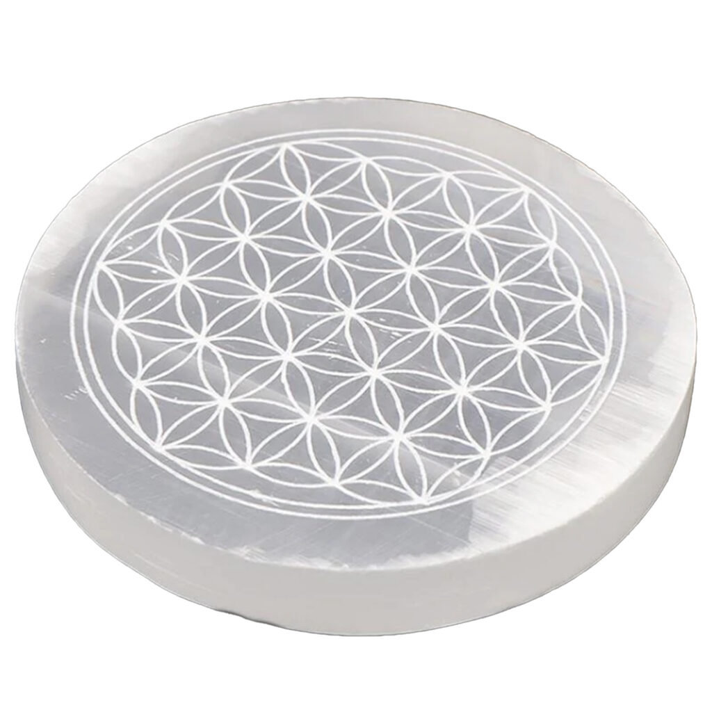 Fleur de vie gravé en Selenite naturelle maroc