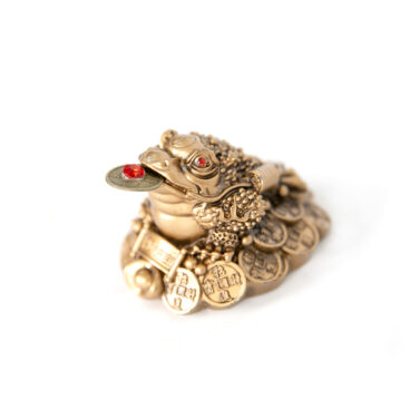 Grenouille feng shui or avec pieces or et rouge