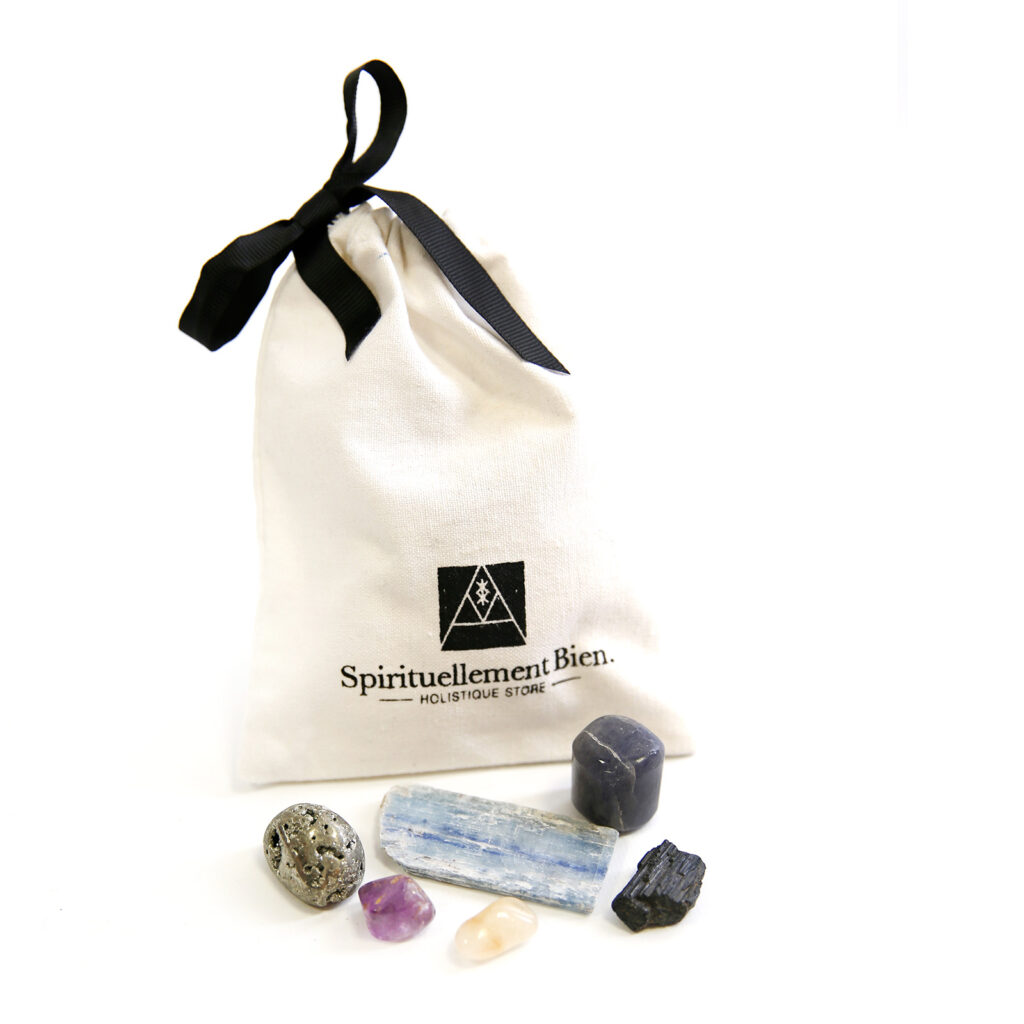 Kit réussite Citrine, Pyrite, Iolite, Améthyste, Tourmaline noire, Cyanite