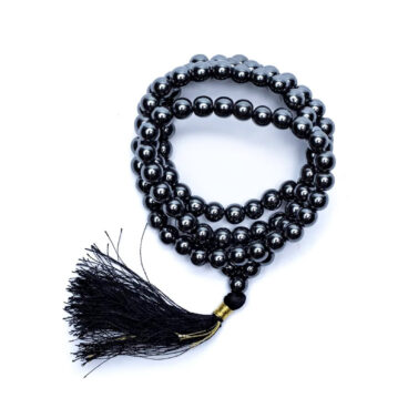 Mala 108 perles hématite qual. AA + sac brocart -- 0.7 cm2