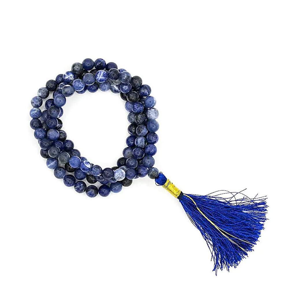Mala Sodalite qualité AA 108 perles + sachet en brocart -- 0.6 cm