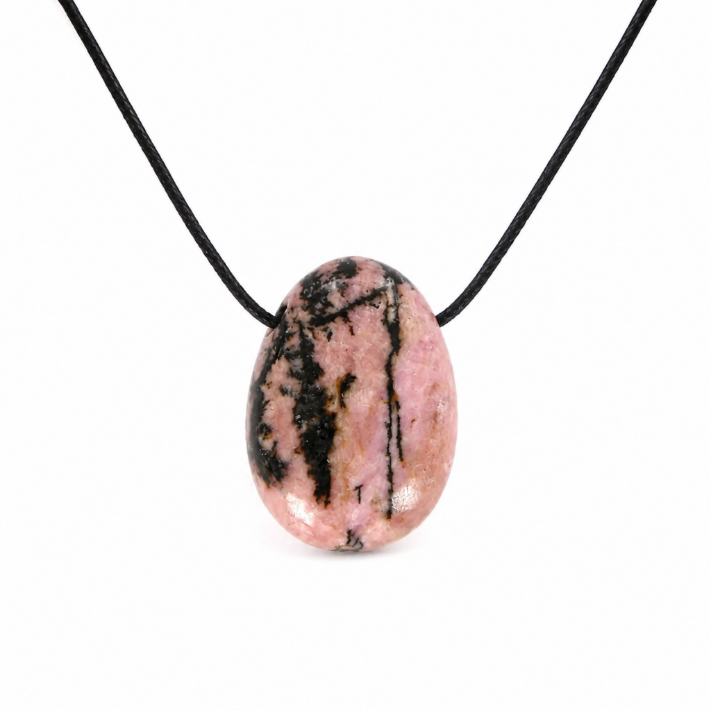 Pendentif rhodonite naturelle rose et noire percé sur les côtés