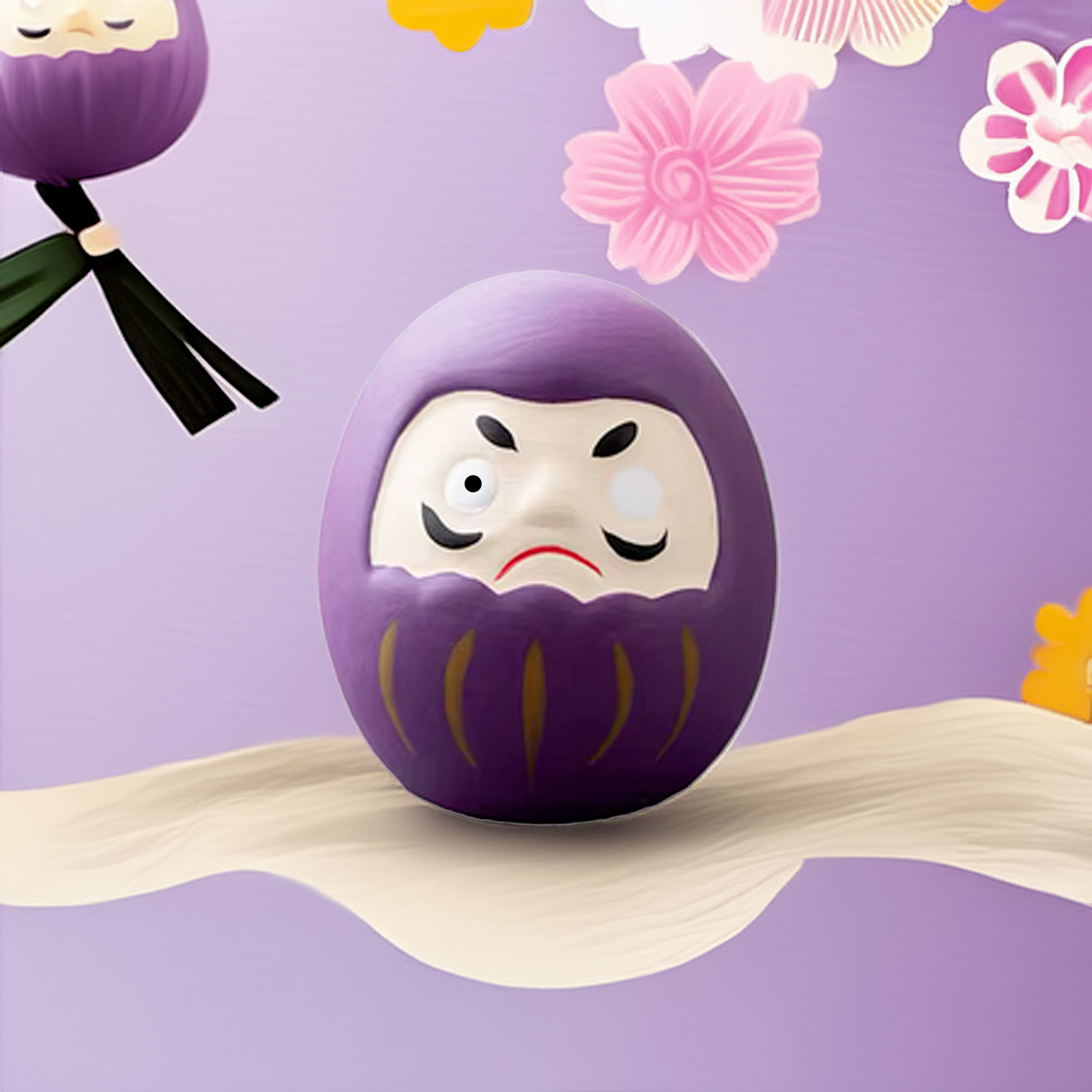 veritable Daruma japonnais petit modele violet avec fond enfant kawaii