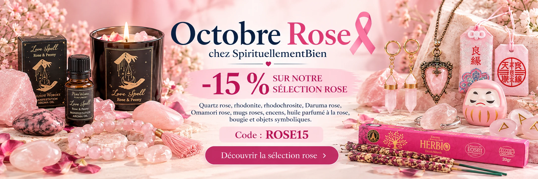 Octobre Rose chez SpirituellementBien – sélection de pierres naturelles et produits roses à -15 %