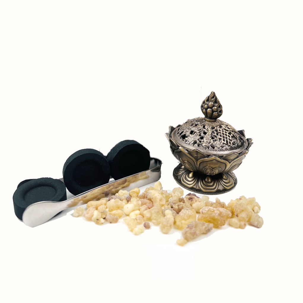 Coffret encensoir-encens-oliban-charbon-pince