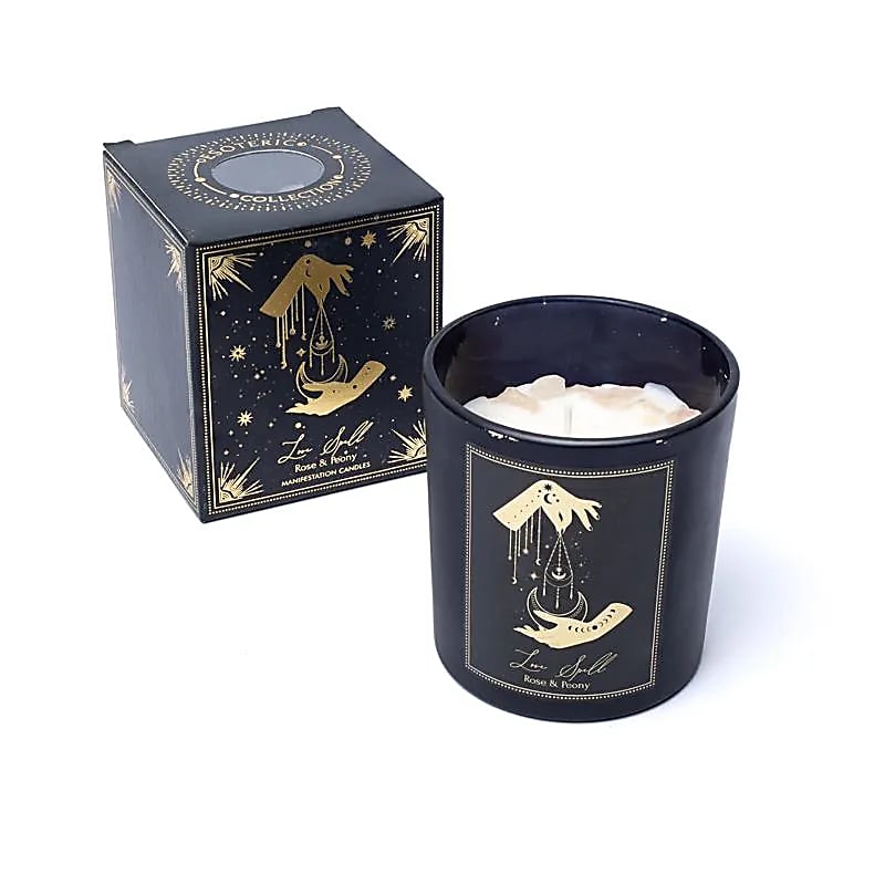 Bougie d’Intention Love Spell rose pivoine avec cristal de quartz rose+boite