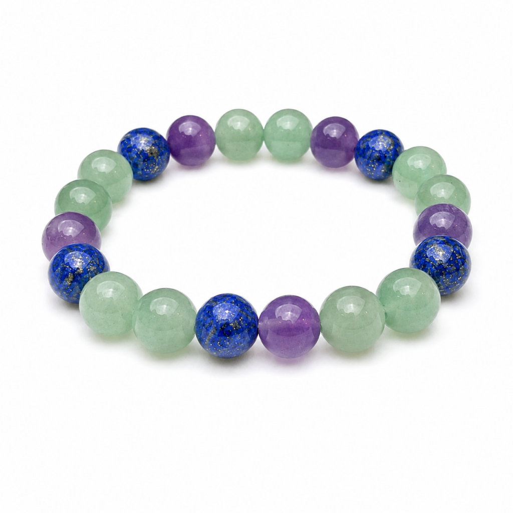 Bracelet confiance et protection enfant ado étudiant en Lapis-lazuli Aventurine verte et Améthyste