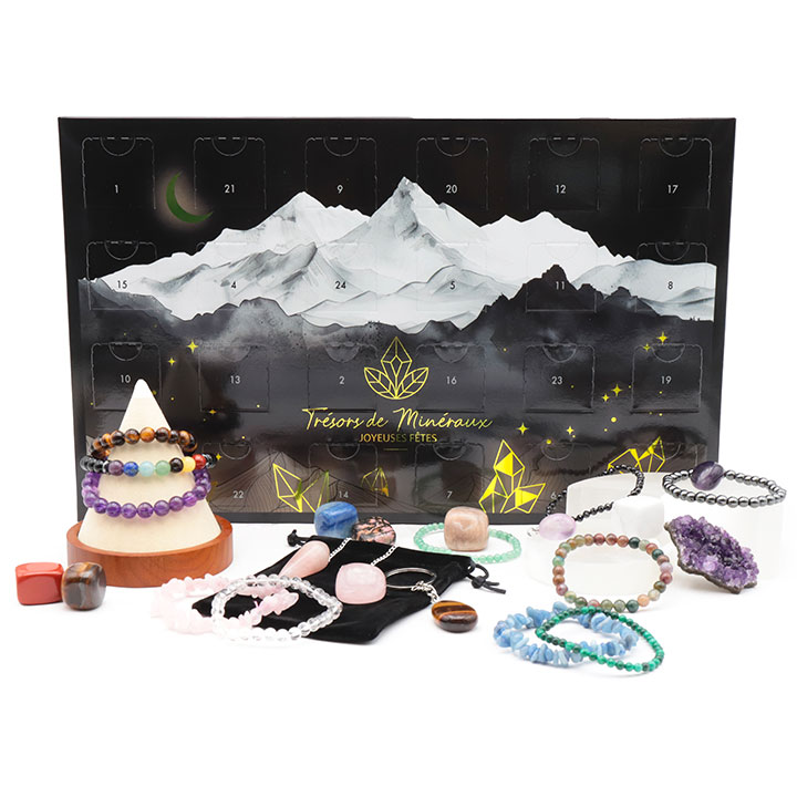 Calendrier de l’Avent lithothérapie Premium avec minéraux et bijoux spirituels