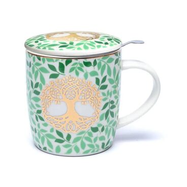 Tasse à thé Arbre de Vie en porcelaine Bone China avec couvercle et infuseur inox complet