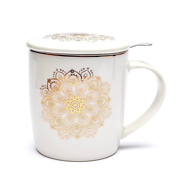 Tasse infuseur à thé Mandala blanc en porcelaine Bone China complete