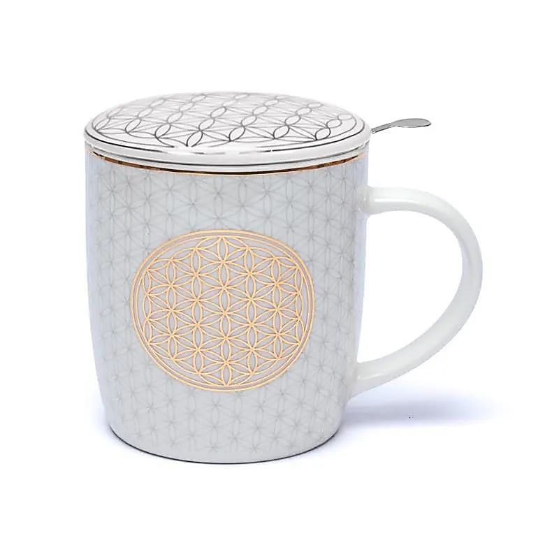 Tasse infuseur Fleur de Vie en porcelaine Bone China 400 ml complete