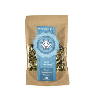 sachet recto Infusion bio chakra de la gorge voix d'angélite Vérité communication assurance