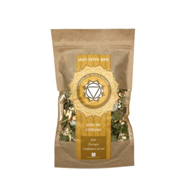 sachet recto Infusion bio chakra du plexus solaire Joie de citrine Joie énergie confiance en soi