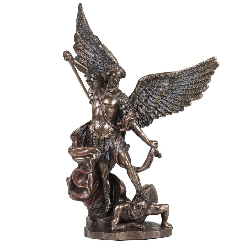 Statue Saint Michel terrassant le démon en bronze coulé à froid, symbole de protection spirituelle