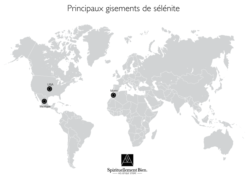 Carte des principaux gisements de Sélénite