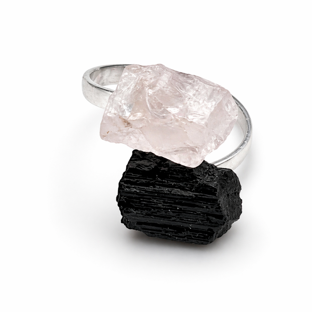 bague quartz rose tourmaline bague amour protection lithothérapie bague pierre duo naturelle bague protection émotionnelle