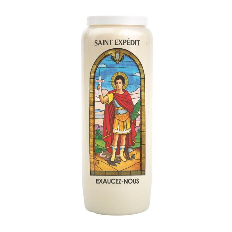 Bougie neuvaine Saint Expédit vitrail prière exaucez-nous urgence solution rapide