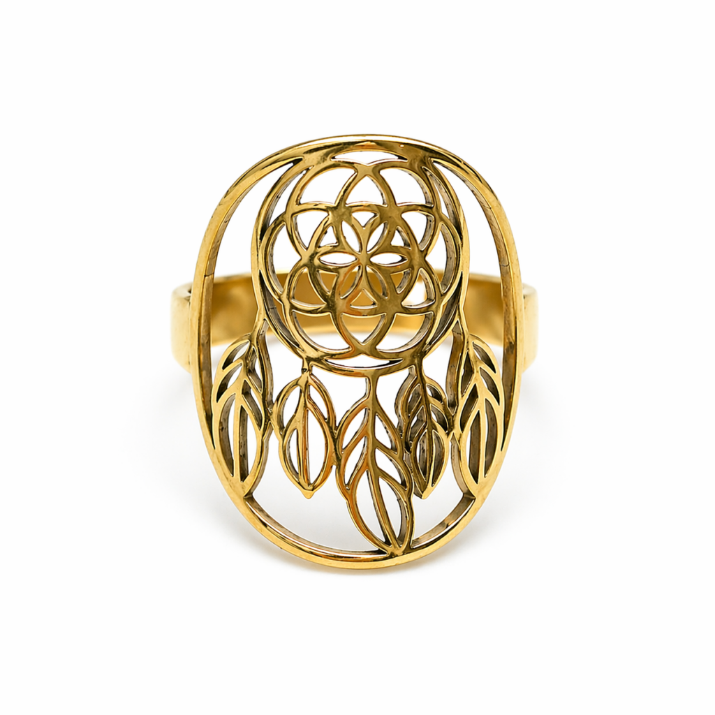 bague attrape rêve acier inoxydable bague symbole protection bague spirituelle dorée bague attrape rêve bijou