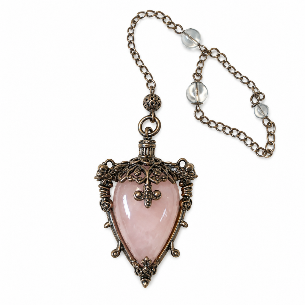 Pendule style wicca vintage en quartz rose