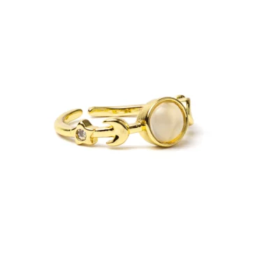 Bague phases de la lune avec agate blanche ajustable