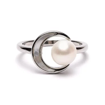 Bague lune perle ajustable en laiton