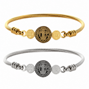 Bracelet Saint Benoît doré ou argenté en acier inoxydable