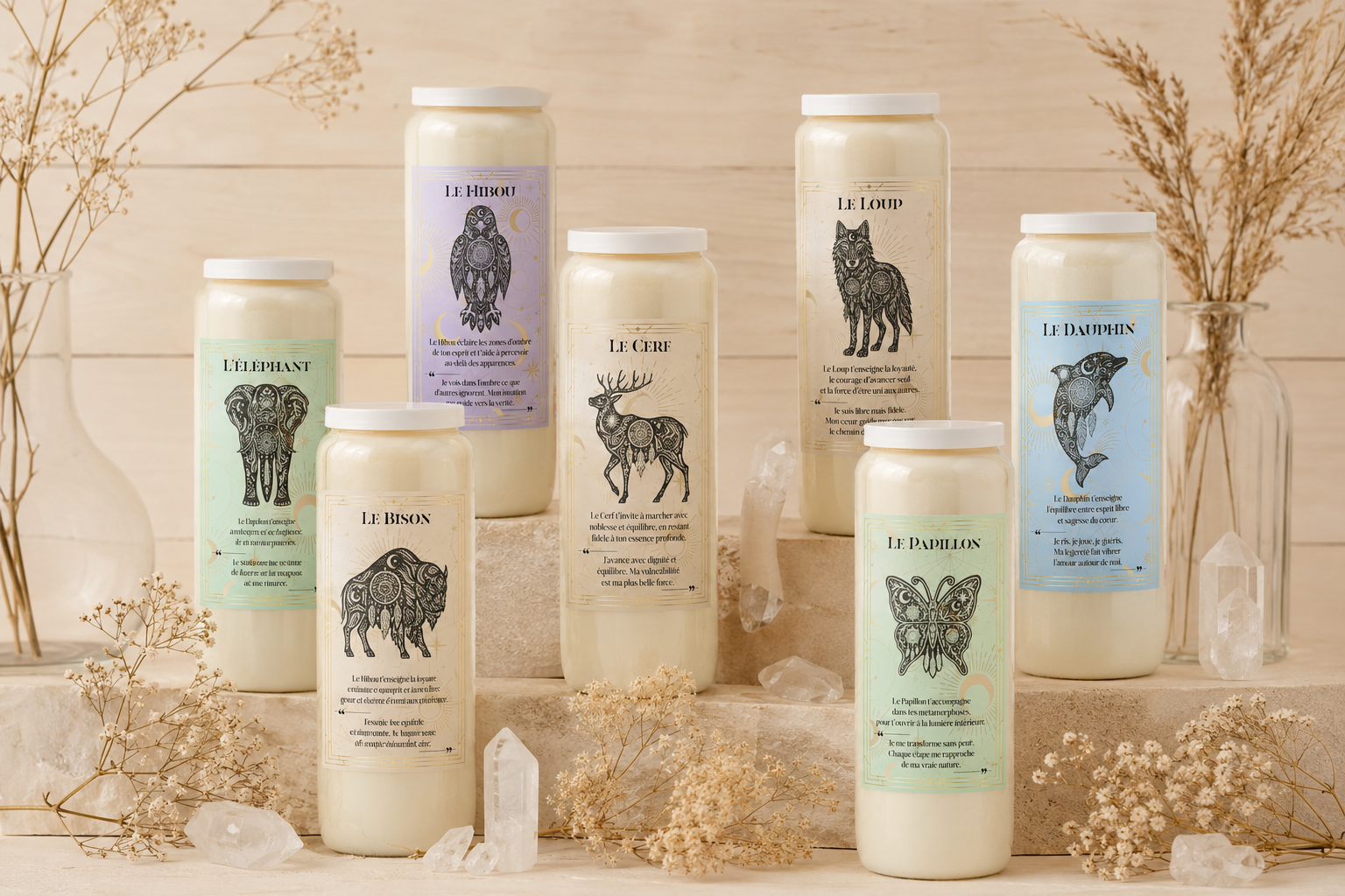 Bougies neuvaines animaux totems pour rituel spirituel