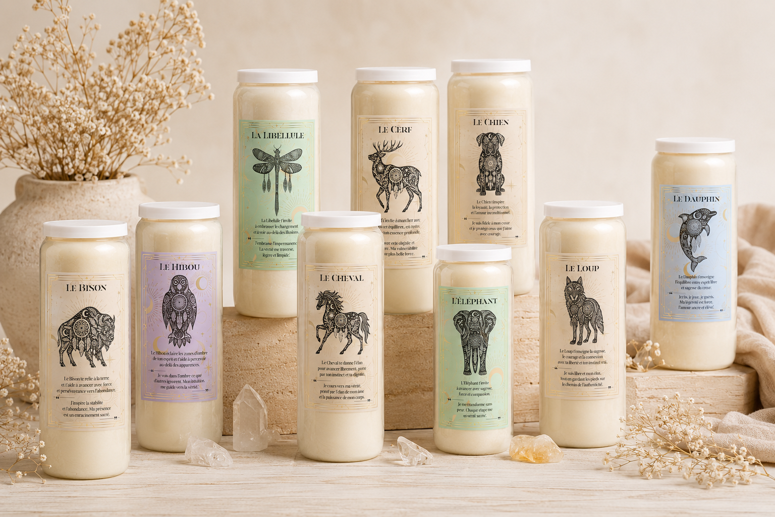collection de bougies neuvaines animaux totems SpirituellementBien
