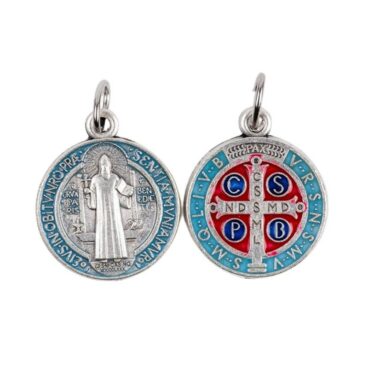 Médaille Saint Benoît colorée argentée recto verso