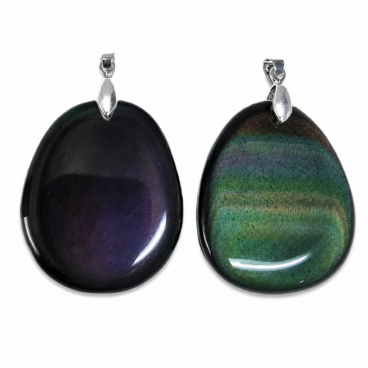 Pendentif obsidienne œil céleste poli avec reflets profonds