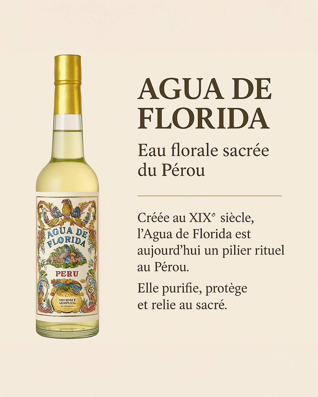 Agua de Florida eau florale sacrée du Pérou pour rituels de purification
