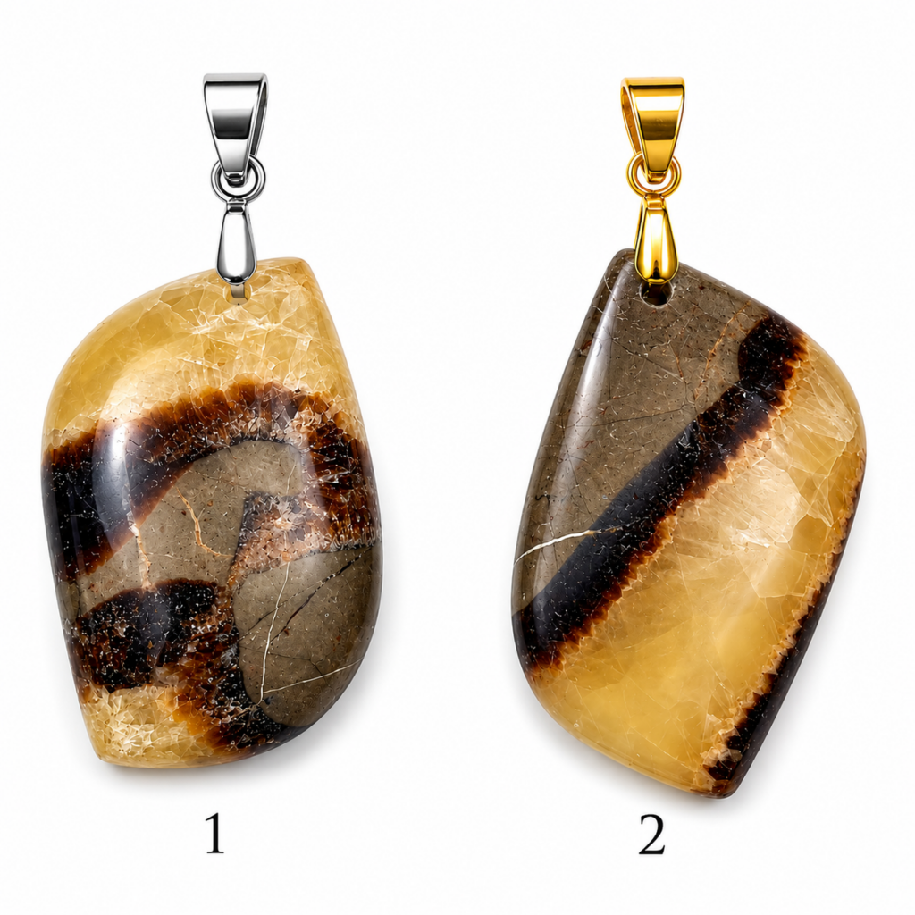 Pendentifs septaria de Madagascar taillés et polis à la main
