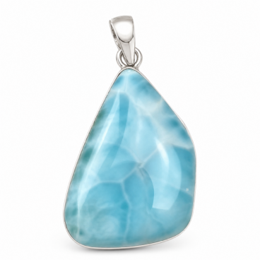 Pendentif Larimar forme libre monté sur argent, pierre naturelle bleue rare