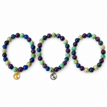 Bracelet astrologique Sagittaire en Lapis-lazuli Améthyste et Turquoise du Pérou avec breloque dorée argentée ou sans